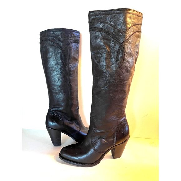 Frye Shoes Frye Mustang Stitch Tall Boot Preloved Black Western Riding 7s Campus Style Wo